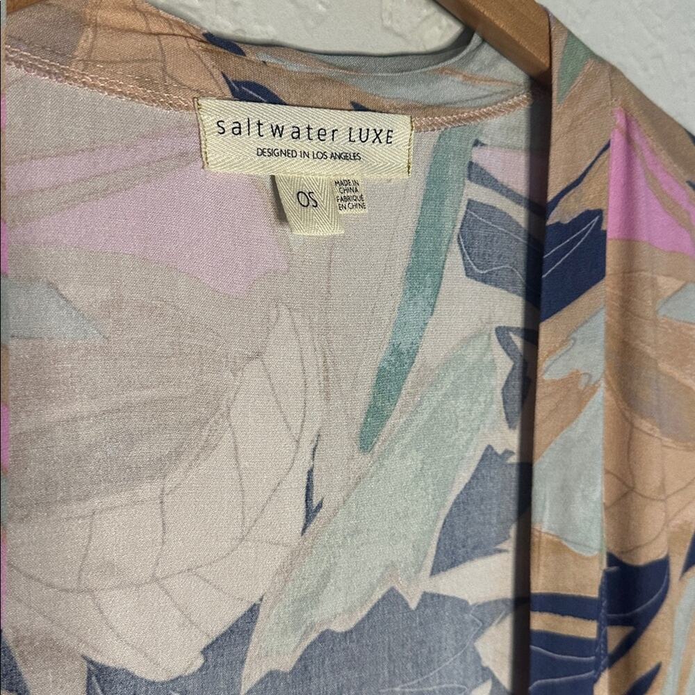 Saltwater Luxe Abstract Leaf Kimono Duster Floral Resortwear Luxury Spa Poolside - Picture 5 of 7